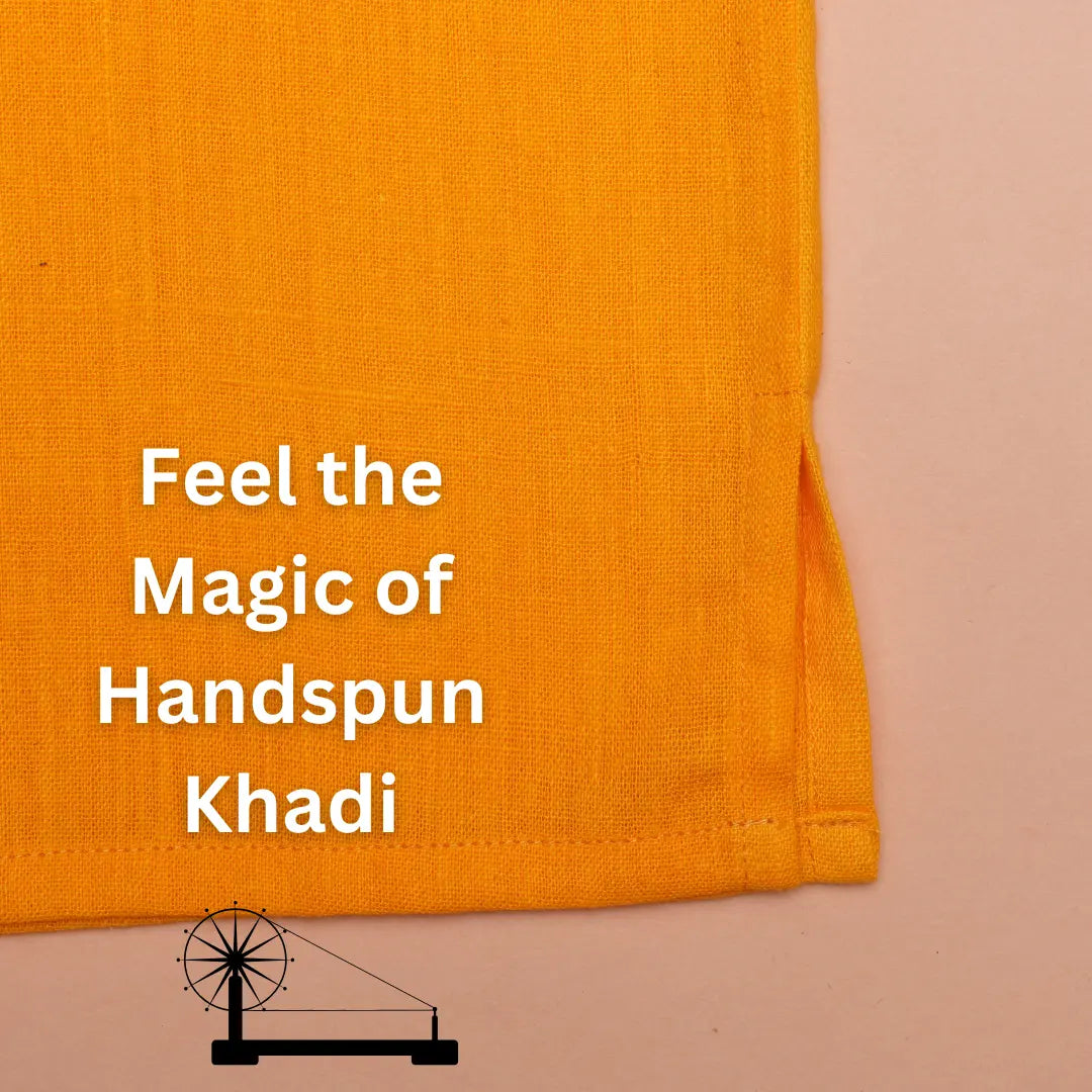 Close up of handwoven khadi cotton fabric used in boys kurta pant set – natural and breathable