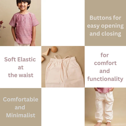 Close up of handwoven khadi cotton fabric used in toddler kurta shirt – breathable natural texture