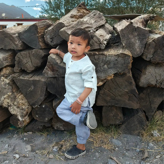 Khadi shirt and cotton joggers set for boys front view – breathable everyday boys outfit