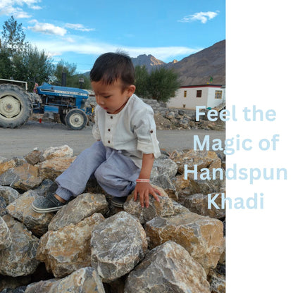 Side view of khadi shirt with cotton joggers set for boys – comfortable kids attire