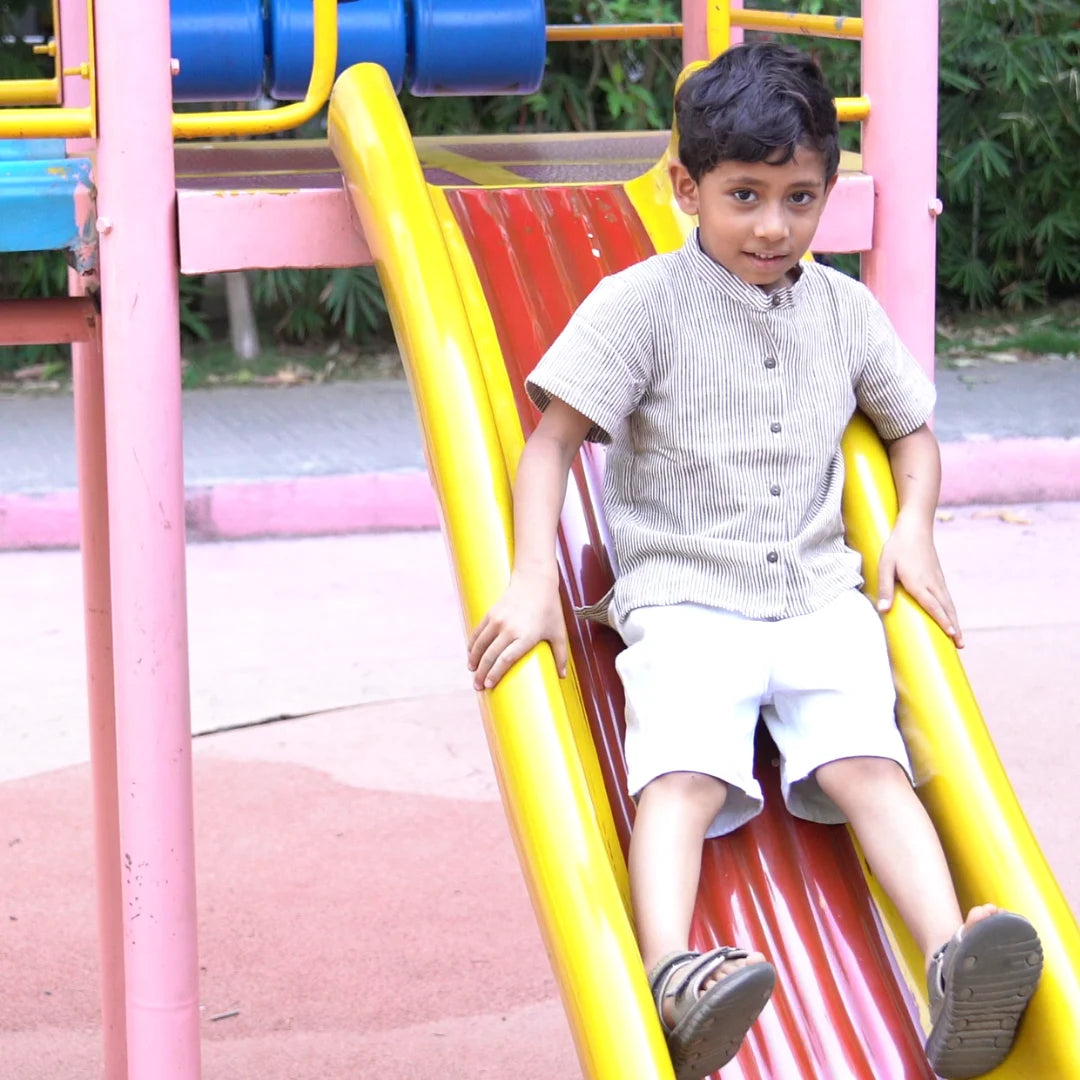 Little Trailblazer boys shirt and shorts set front view – breathable everyday outfit for kids