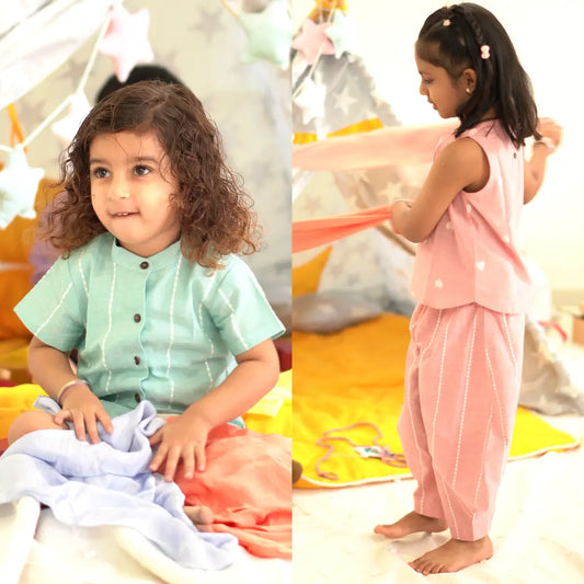 Matching Rakshabandhan dress sets for brother and sister in breathable cotton