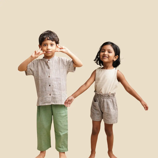 Sibling Sets featuring matching sister and brother outfits in khadi