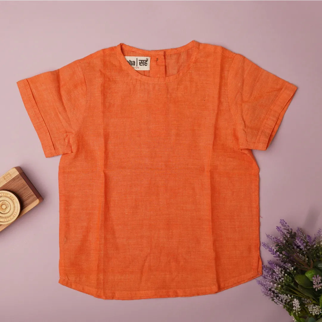 Orange girls top in pure cotton
