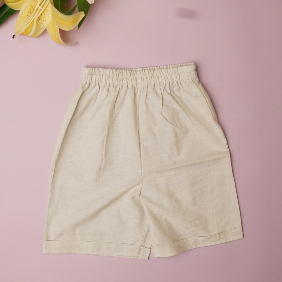 Flat lay of Terra Trotters boys shorts in pure cotton – breathable everyday kidswear