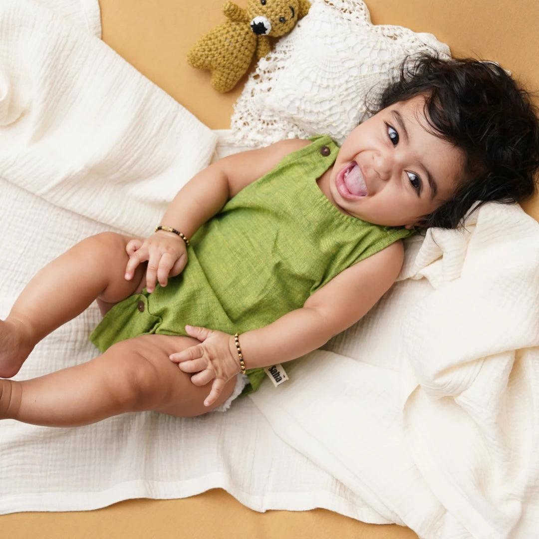 Tiny Sprout unisex baby romper in pure cotton front view – breathable everyday outfit for babies