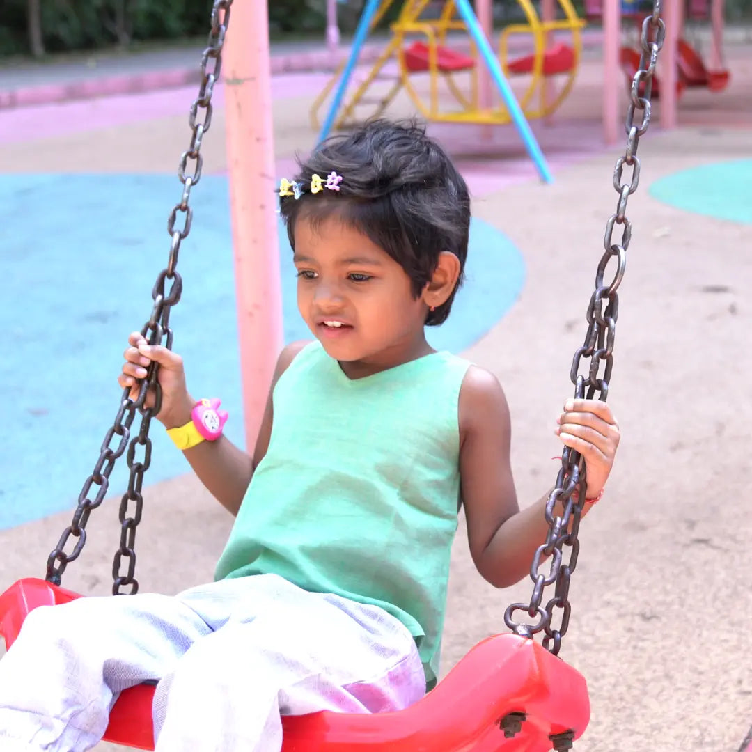 Toddler wearing baby girl cotton khadi top and bottom set – comfortable natural outfit for everyday wear