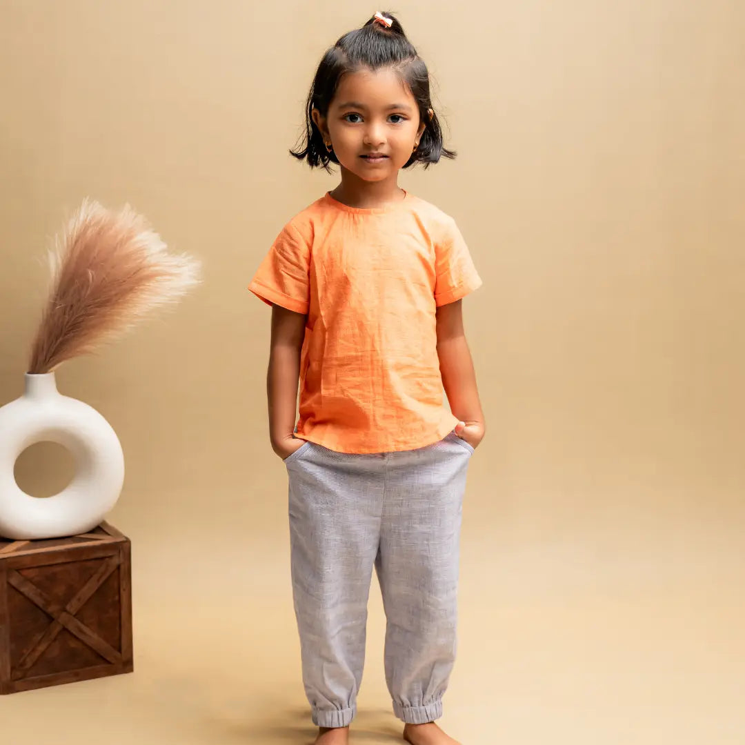 Twilight baby girl khadi cotton summer set front view – breathable natural baby outfit