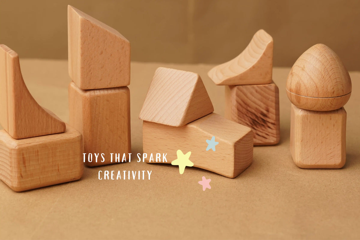 Wooden building blocks on a beige background 